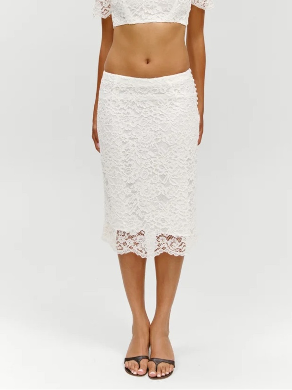 Frankie’s Bikinis x Paige Lorenze Honeymoon Lace Midi Skirt White